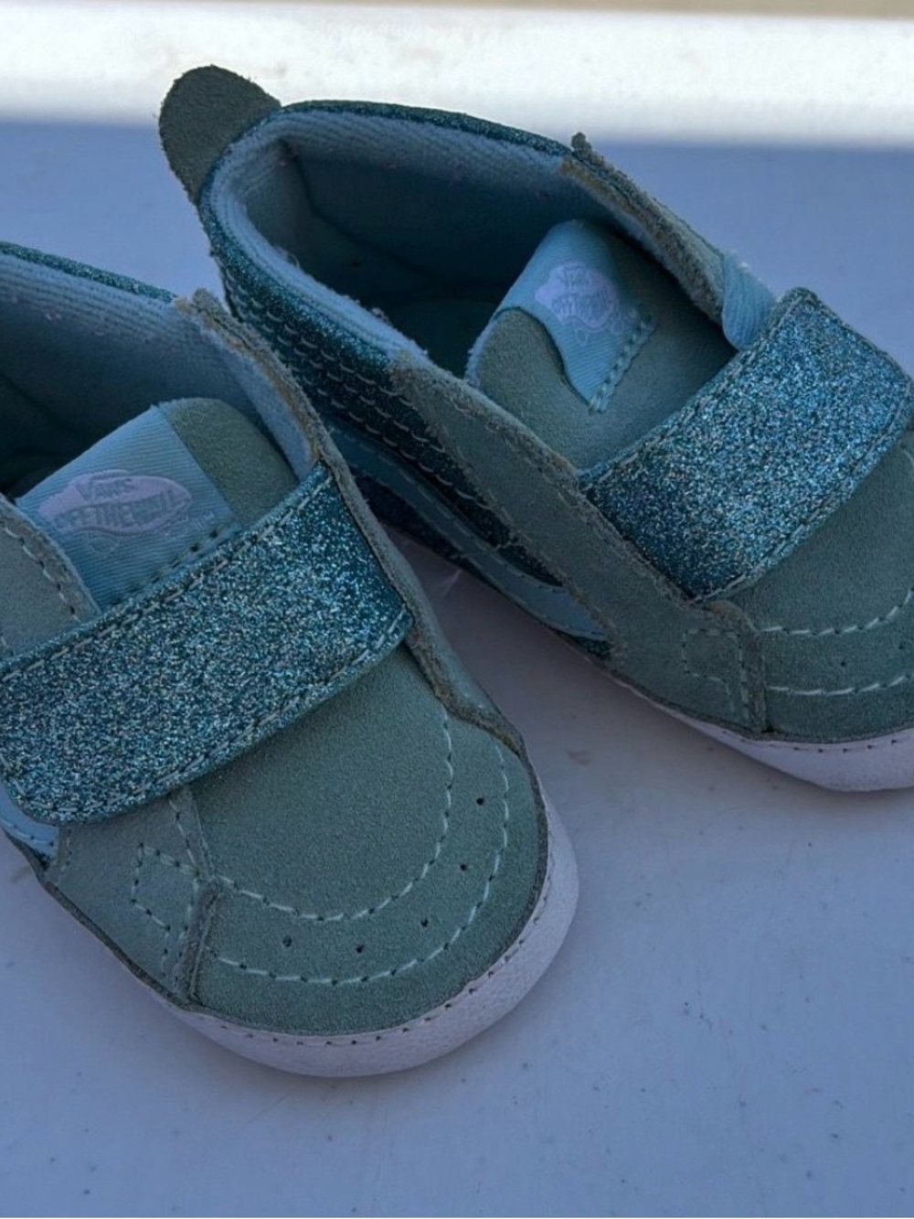 Vans Kids Mint Green Glitter Strap Sneakers
